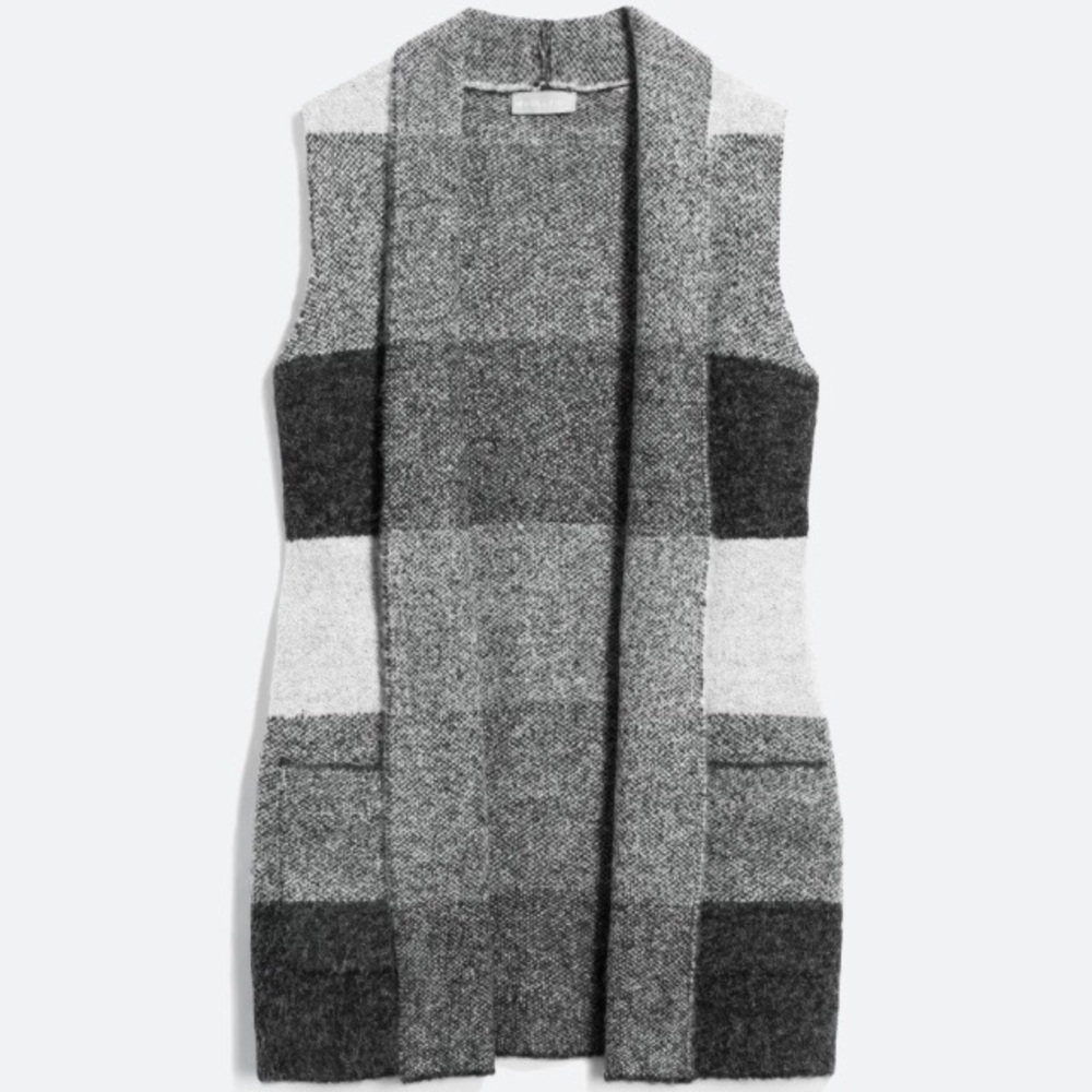 Evolution Sleeveless Cardigan Women's Size M Grey and Black Striped Long Vest